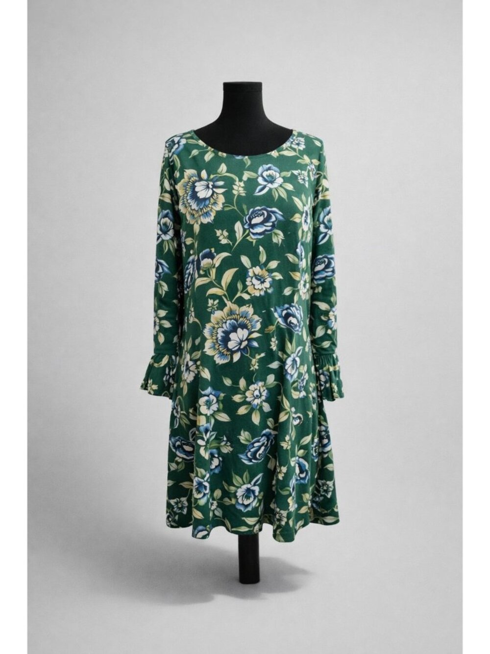 Old Navy Fit & Flare Dress – Green Floral, Flutter bell Sleeves, Size 14 boho